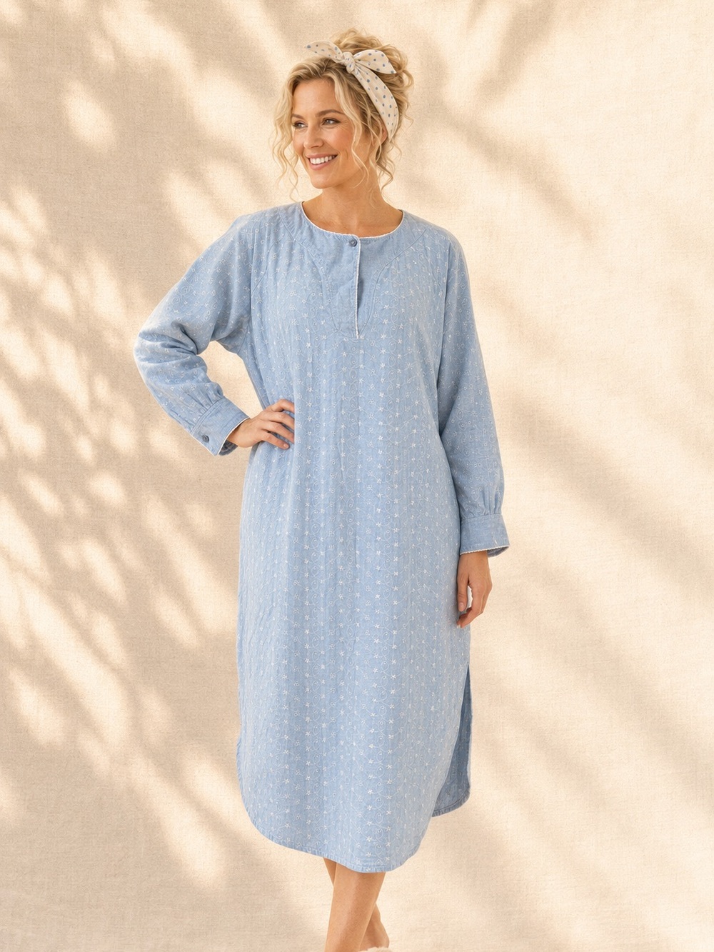 Vintage 80s Christian Dior Loungewear Chambray Caftan XL 1X